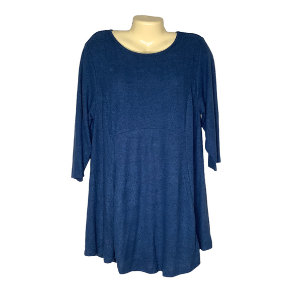 bobeau Tops - Bobeau XL Top Tunic Teal 3/4 Sleeve Round Neck Soft Drape Stretch Knit Lagenlook